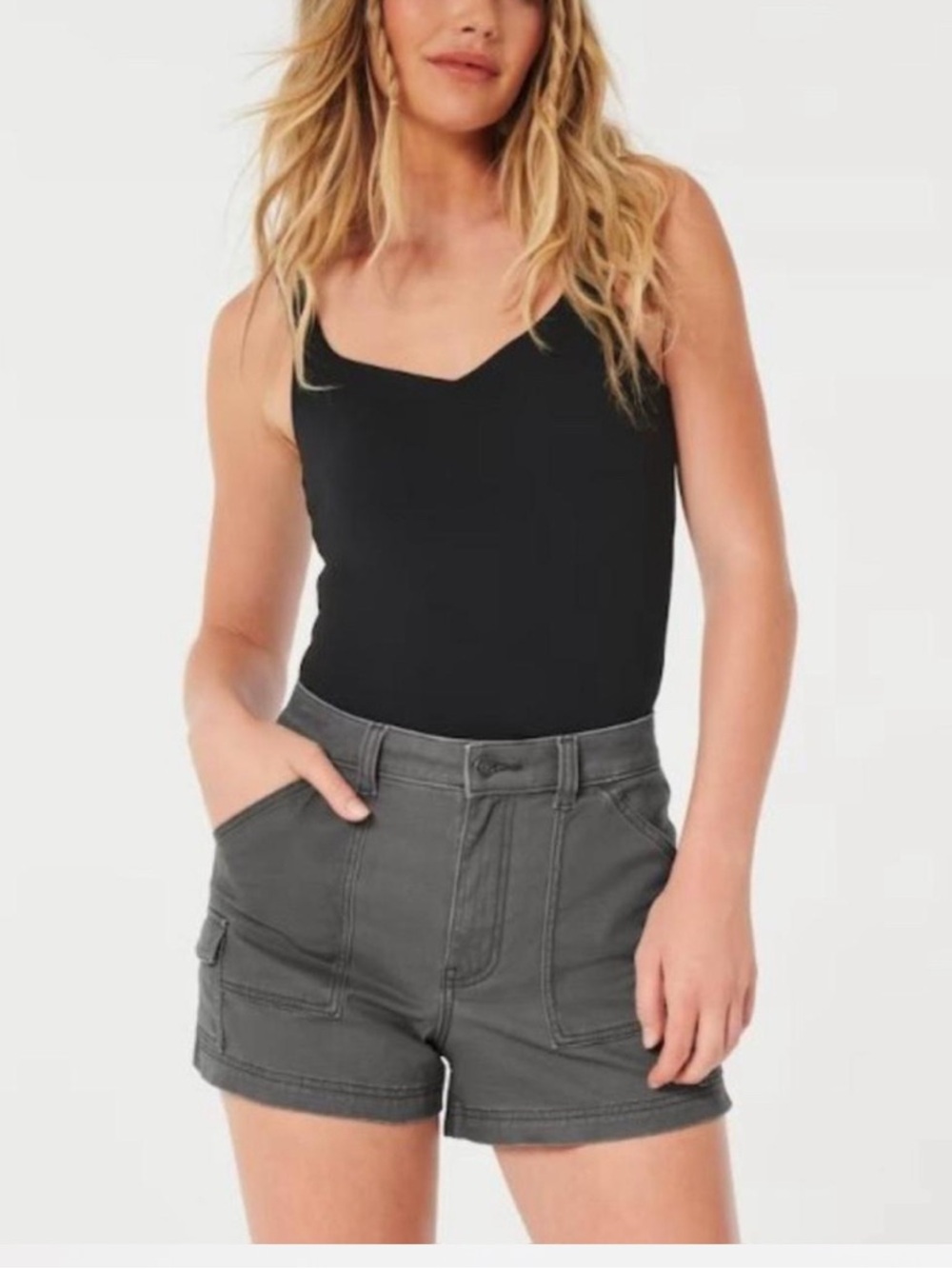 Hollister Gray Cargo Juniors 00/000 W24 Shorts Y2K Streetwear Casual EUC Women’s - Picture 8 of 8